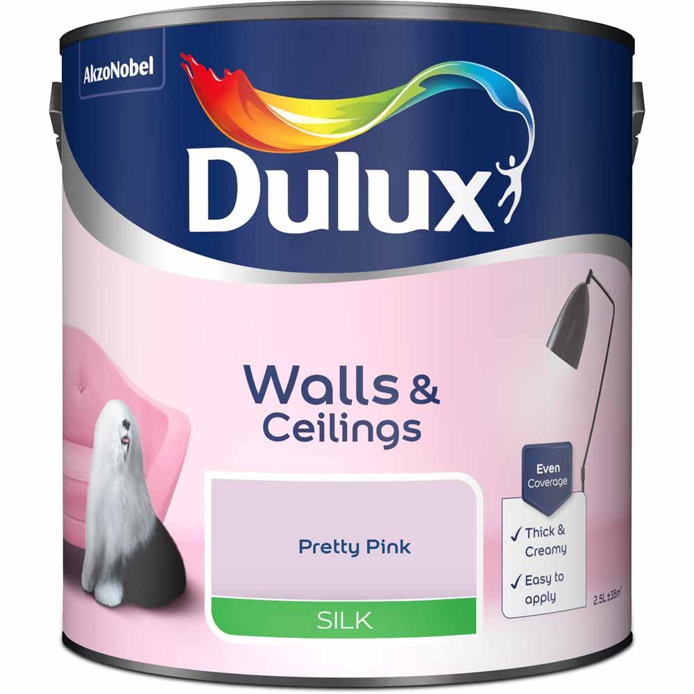 Dulux Walls & Ceilings Pretty Pink Silk Emulsion Paint 2.5L Image 2