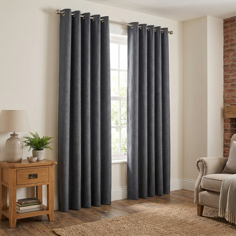 My Home Taylor Charcoal Blackout Eyelet Curtains 229cm Image 5