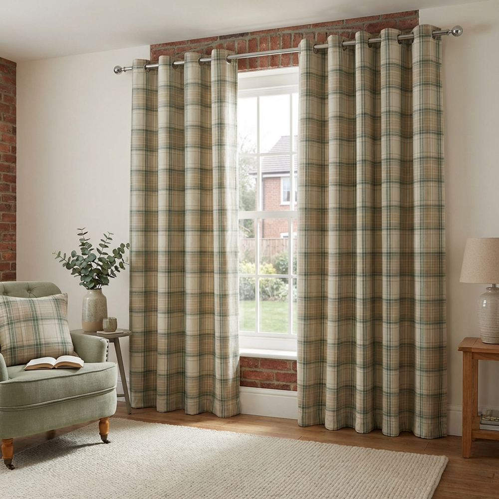 Divante Hatfield Green Check Blackout Curtains 229cm Image 5