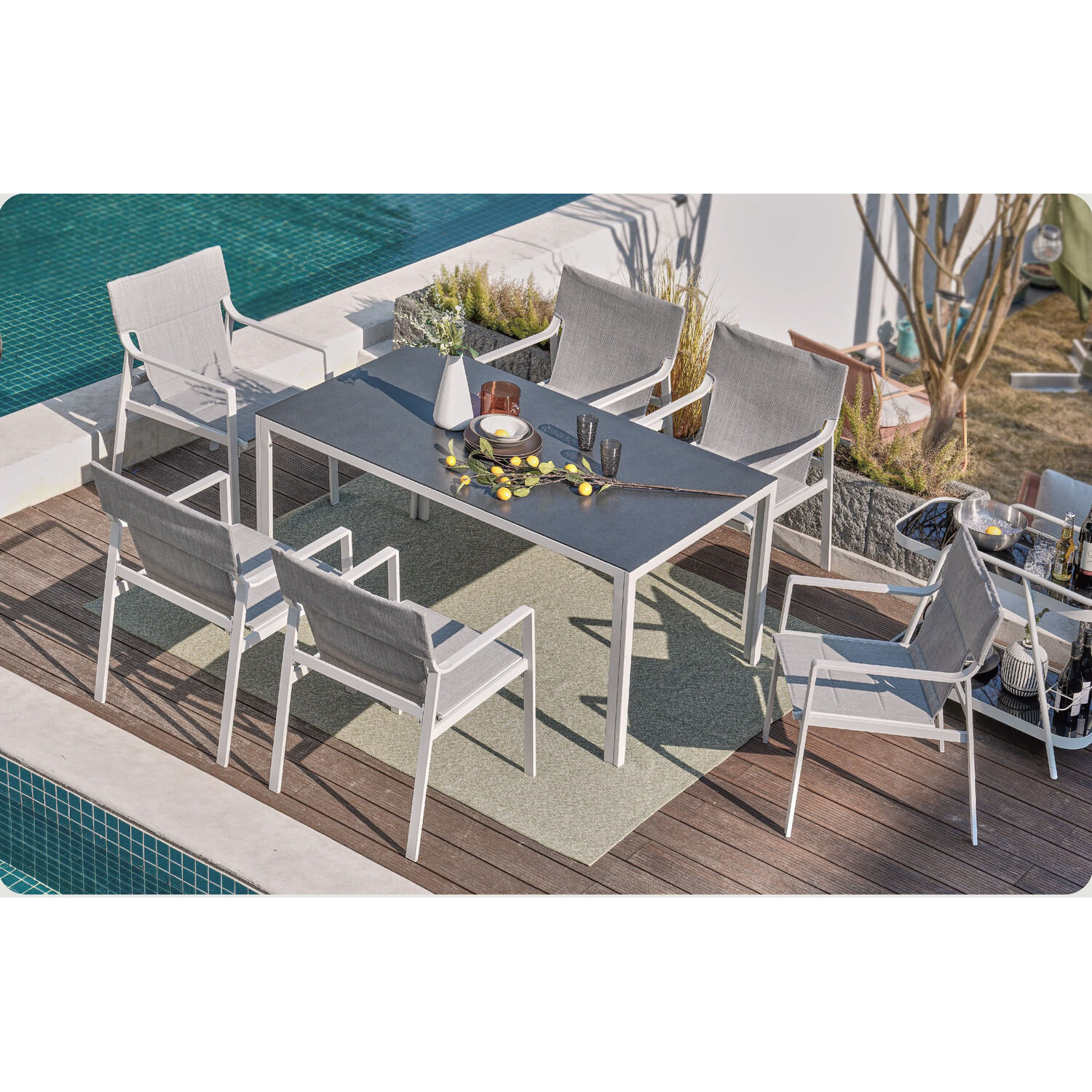 Malay Outdoor Essentials Manila 6 Seater Dining Set Grey Image 3