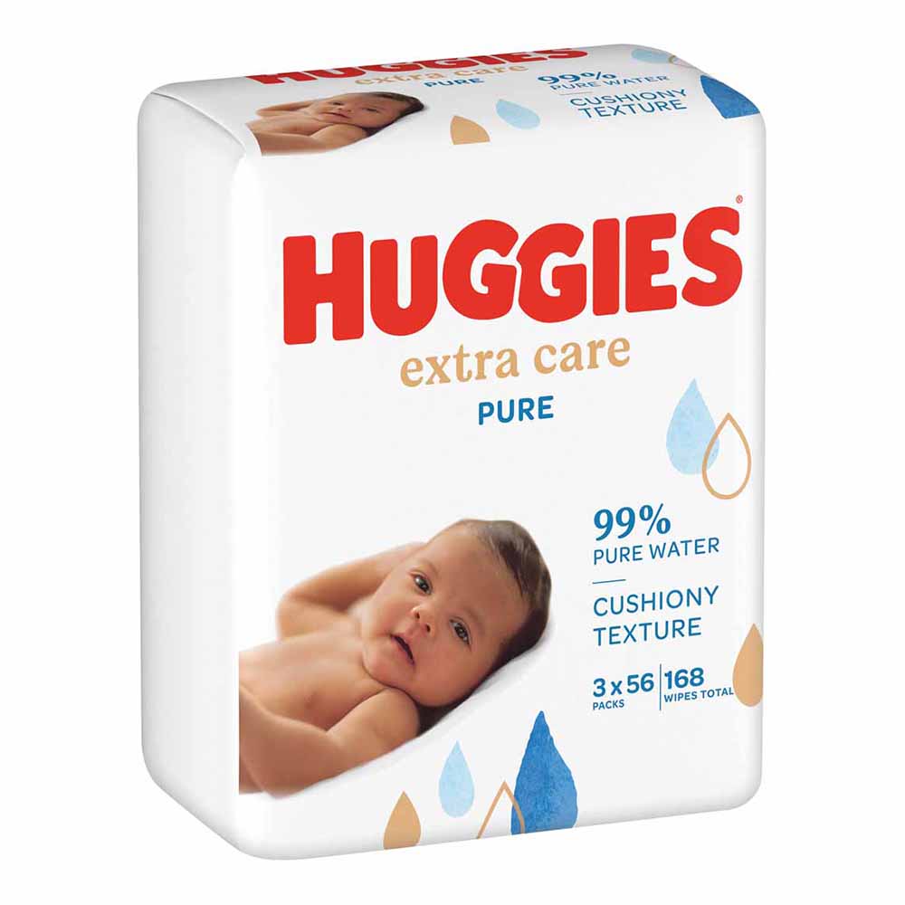 Huggies Pure Extra CareTriplo Baby Wipes 3 Pack 56 Wipes Image 2