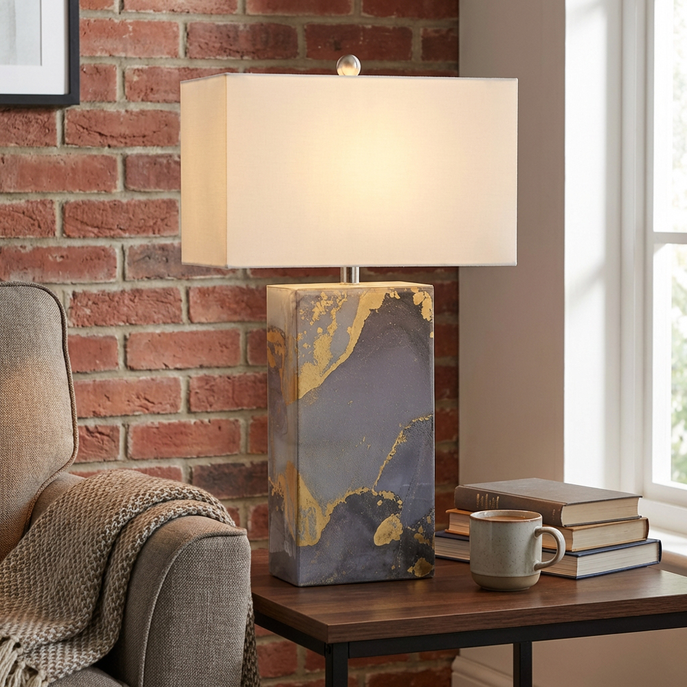 Marble Effect Glass Table Lamp Image 2