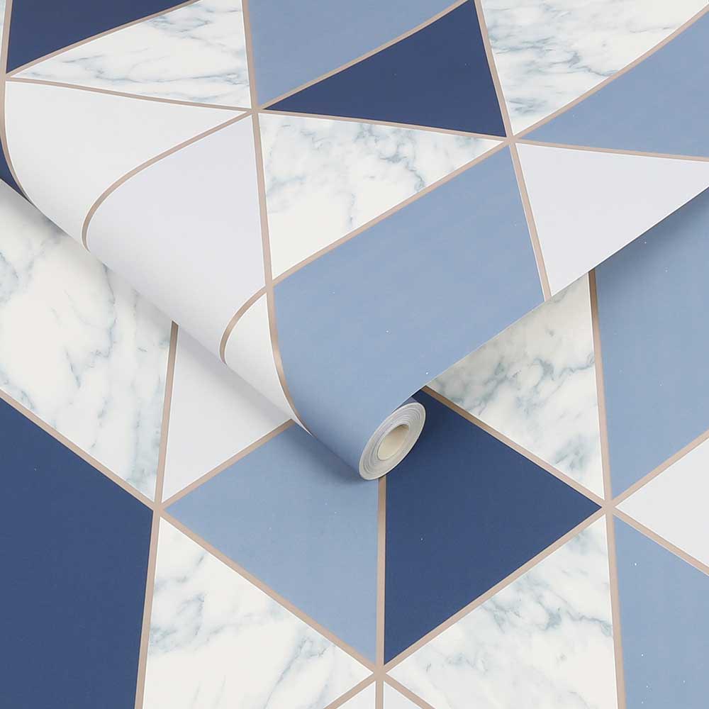 Fresco Marble Geometric Navy Wallpaper Image 2