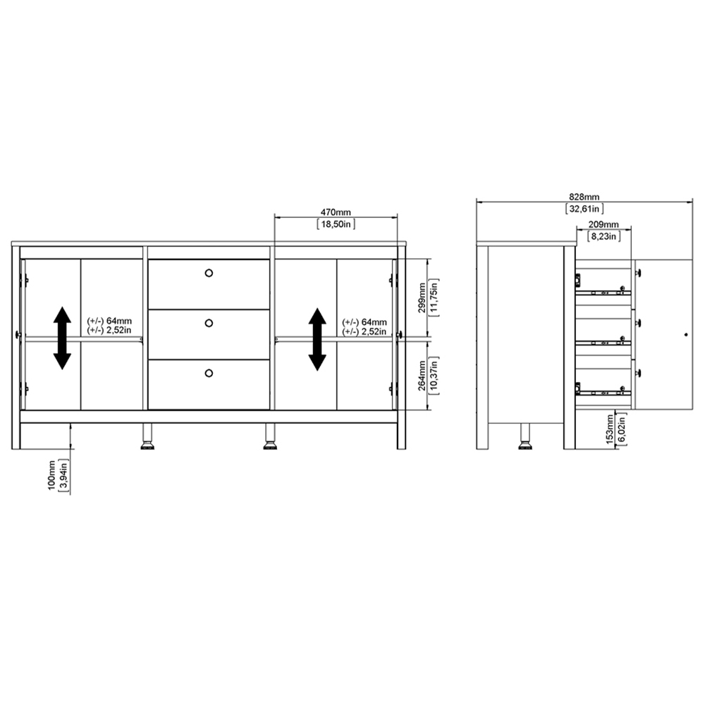Florence Barcelona 2 Door 3 Drawer Matt Black Sideboard Image 7