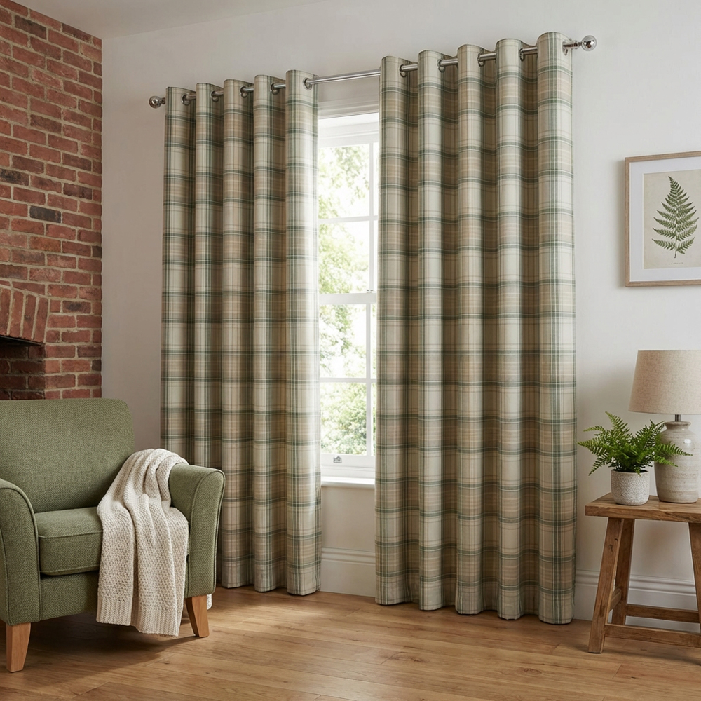 Divante Hatfield Green Check Blackout Curtains 183 x 168cm Image 8
