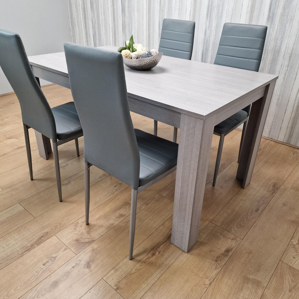 Kosy Koala 4 Seater Faux Leather Arrow Design Rectangular Dining Set Grey Image 5