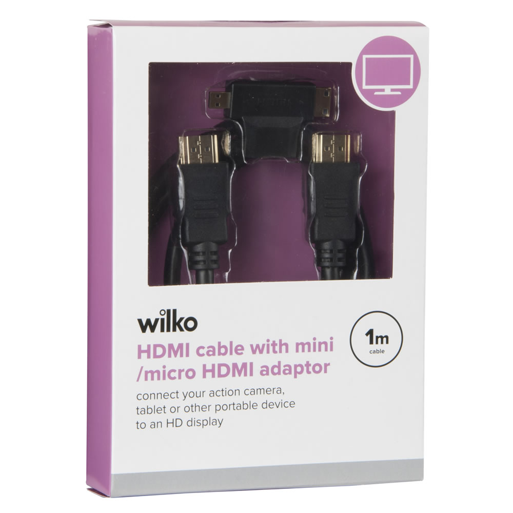 Wilko 1m HDMI Cable with Mini / Micro HDMI Adaptor Image 2