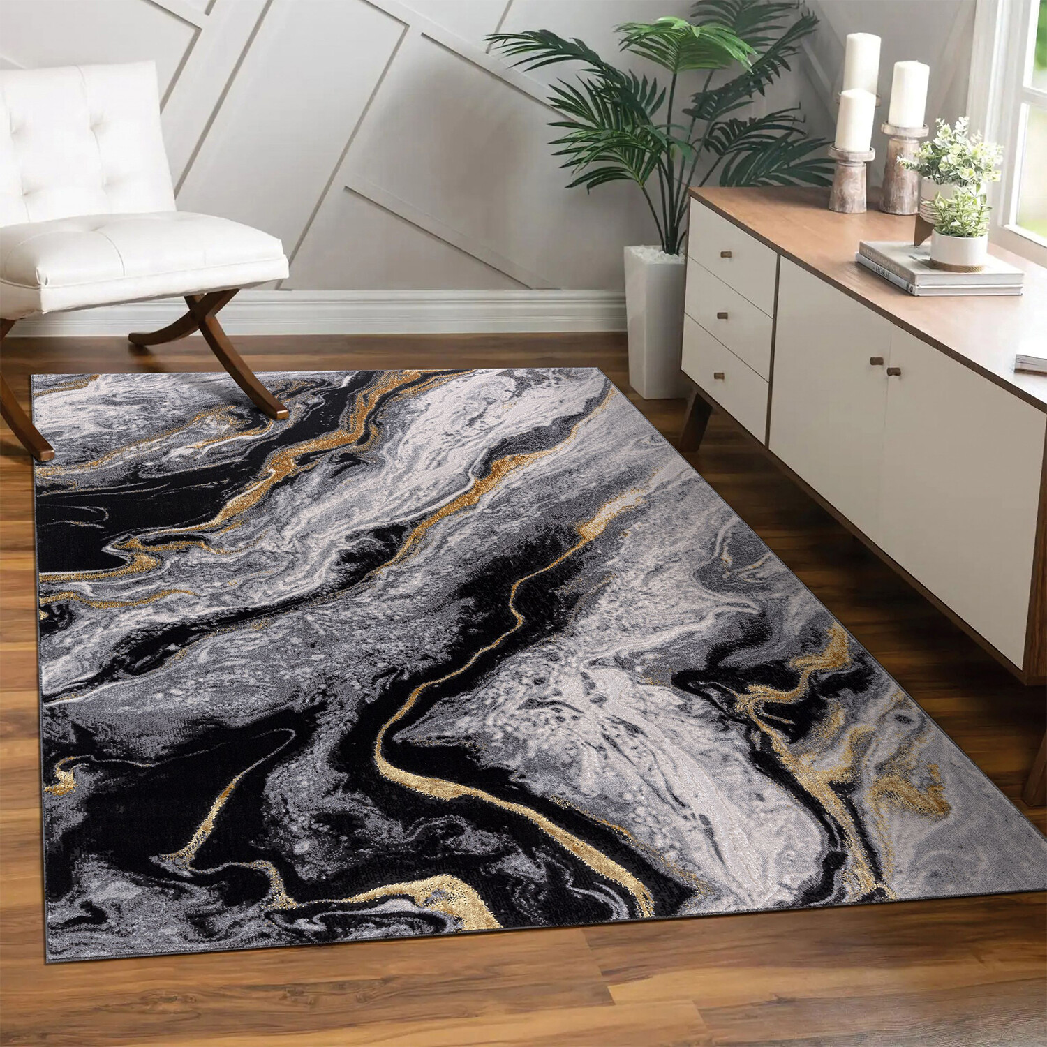 Sunset Marble Rug Monochrome - Multicolour / 160cm Image 3