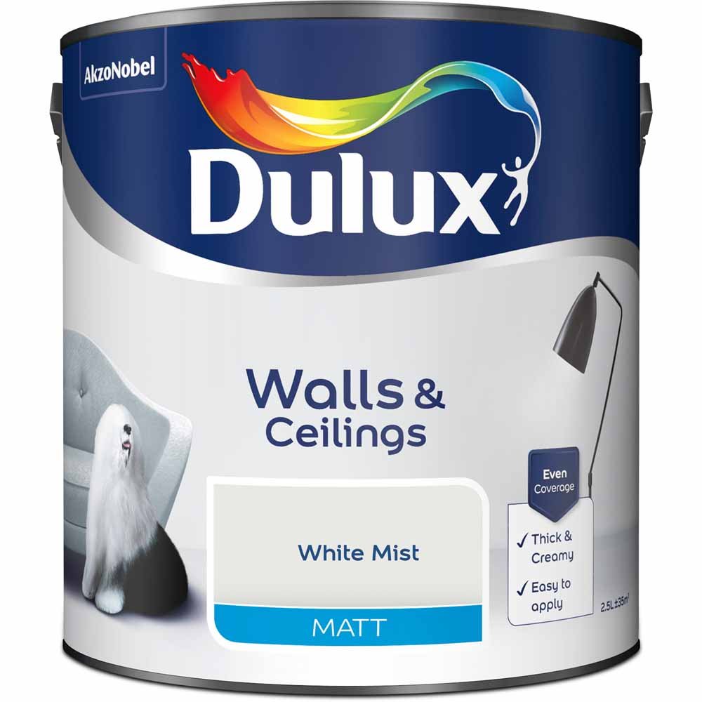 Dulux Walls & Ceilings White Mist Matt Emulsion Paint 2.5L Image 2