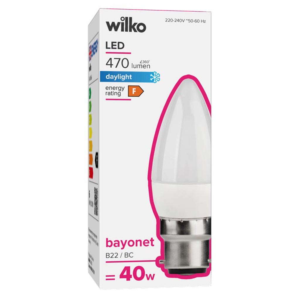 Wilko 1 Pack Bayonet B22/BC LED 470 Lumens Daylight Light Bulb Image 1