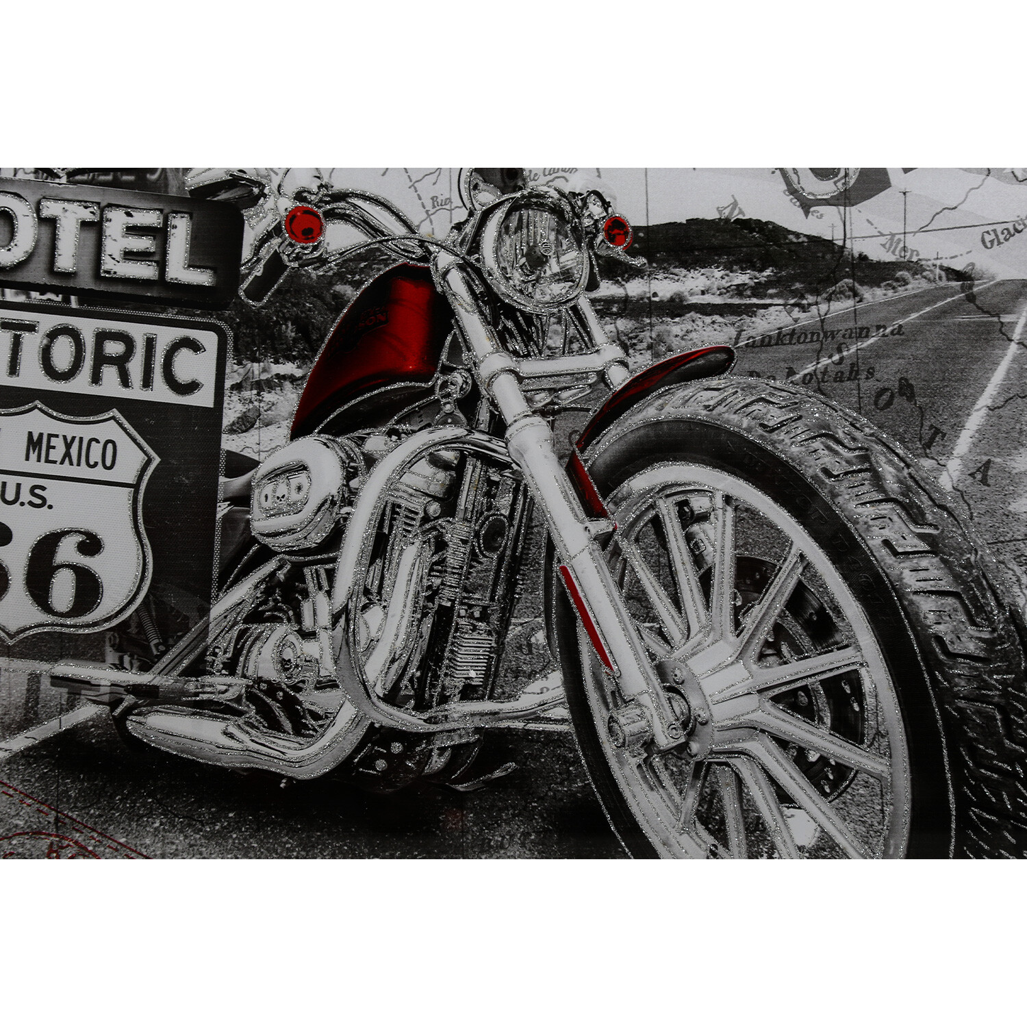 Single Grey Route 66 Motorcycle Wall Art 50 x 50cm in Assorted styles Image 2