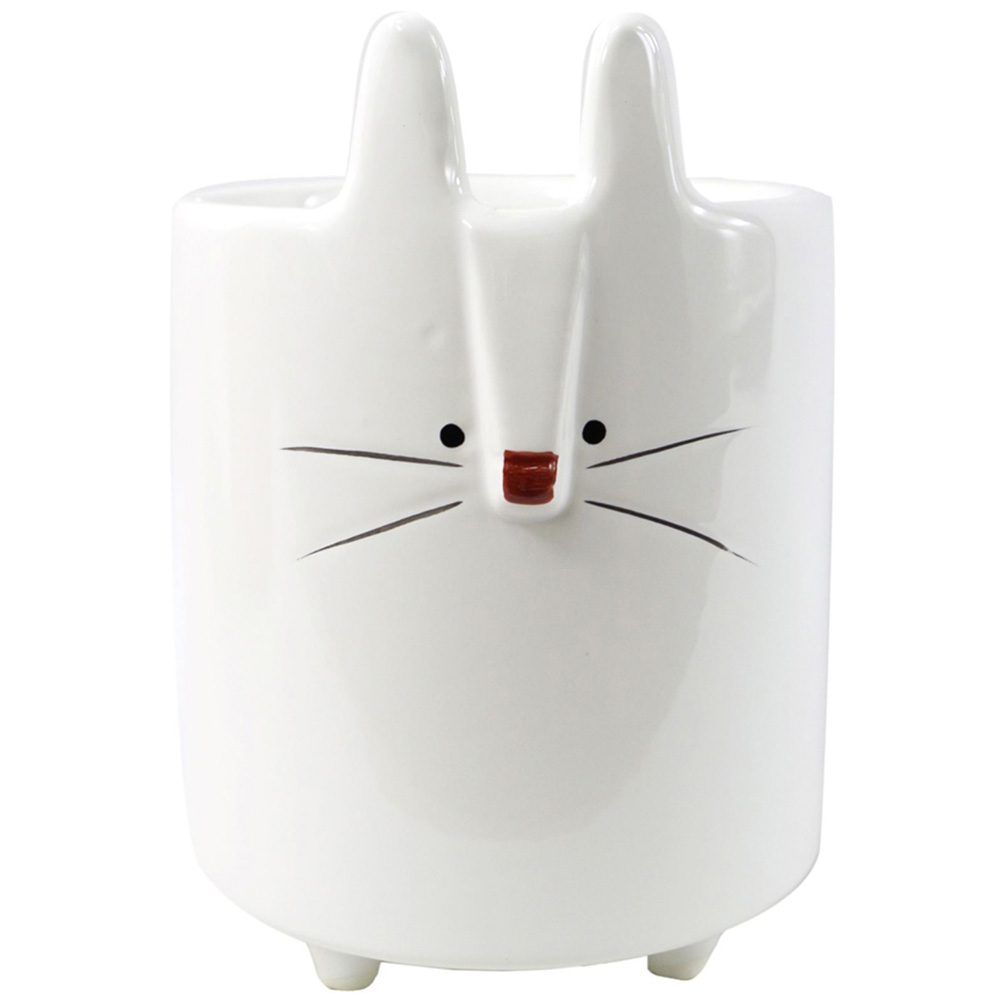 Leaf White Ceramic Rabbit Planter 15cm Image 1