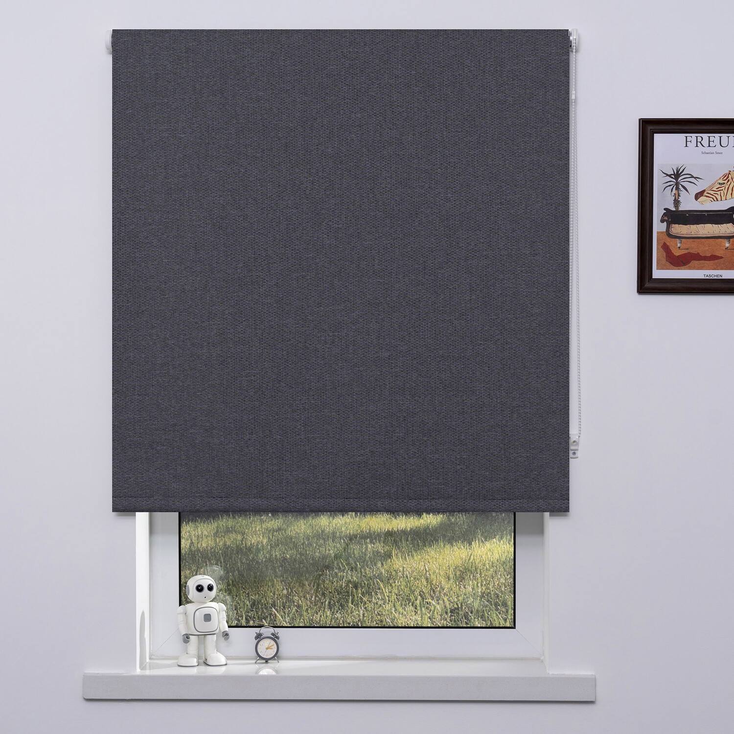 Jute Textured Blackout Blind - Dark Grey / 90cm Image 1