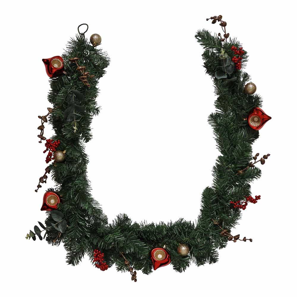 Wilko Christmas Wreath with Red and Gold Decorations 6ft Image 1