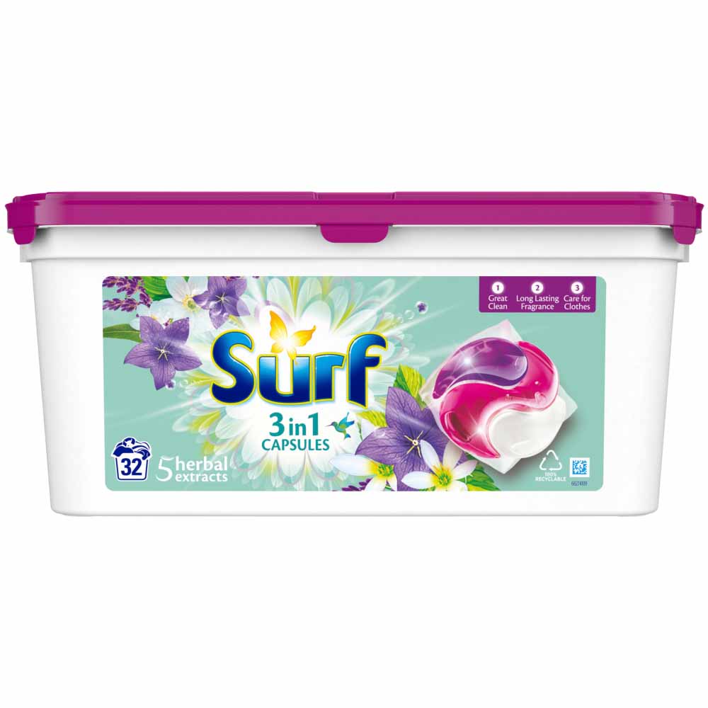 Surf 3 in 1 Herbal Extracts Laundry Washing Capsules 32 Washes Image 2