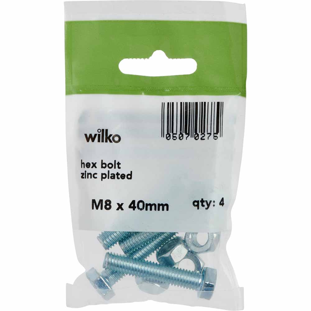 Wilko M8 x 40mm Hex Bolts and Nuts 4 Pack Image