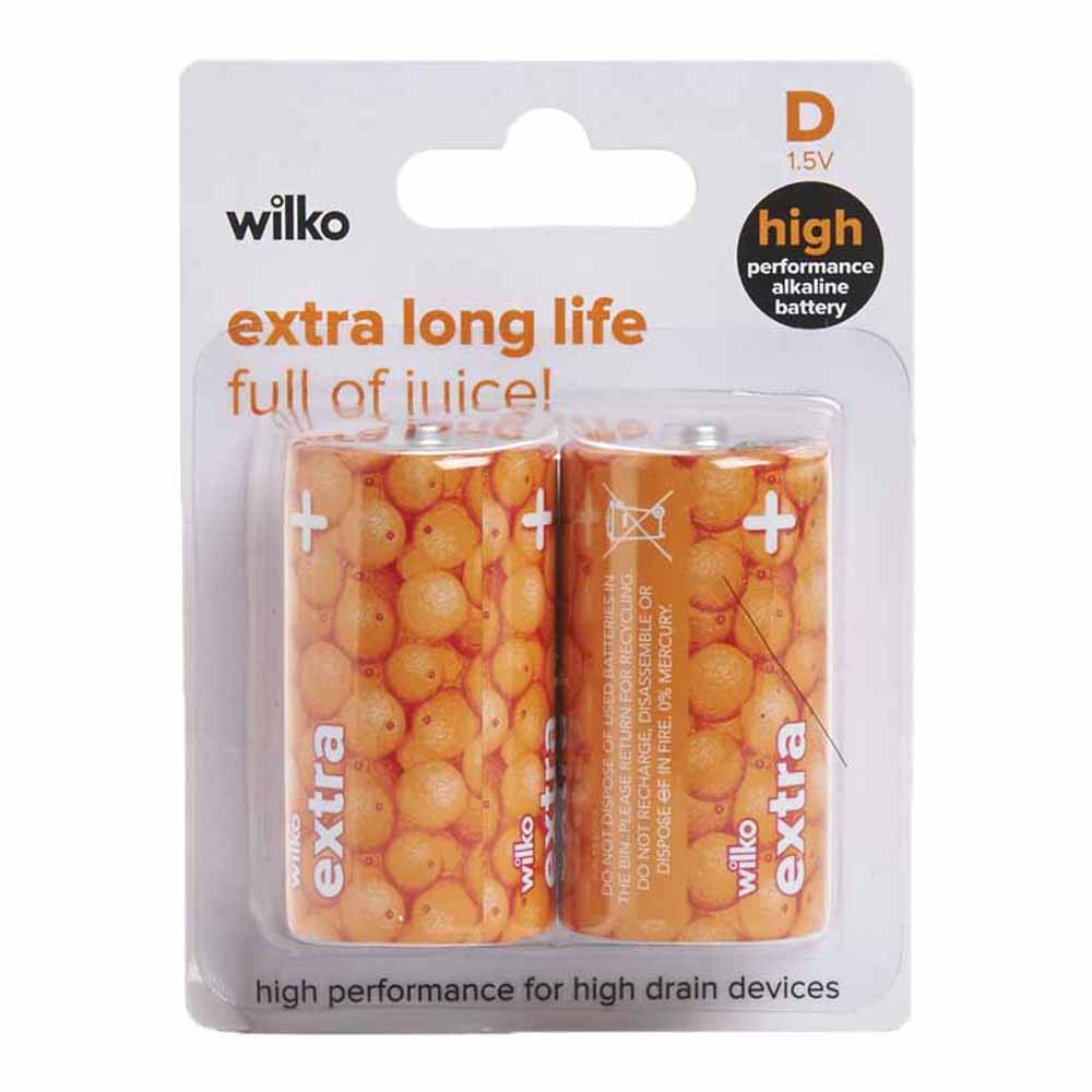Wilko Extra Long Life D 2 Pack 1.5V Alkaline Batteries Image