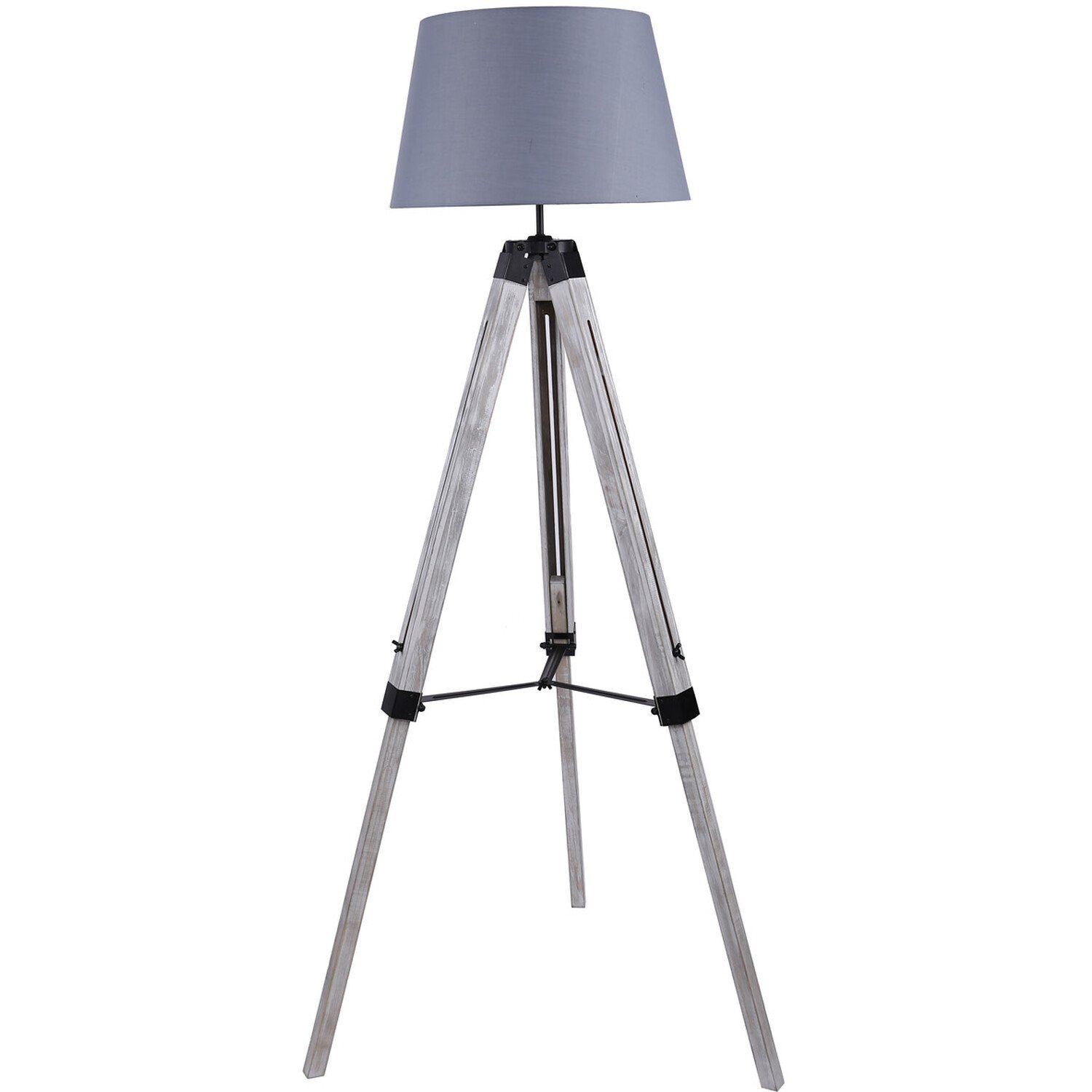 Linen Grey Washed Wood Tripod Floor Lamp Image 1