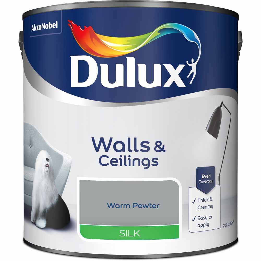 Dulux Walls & Ceilings Warm Pewter Silk Emulsion Paint 2.5L Image 2