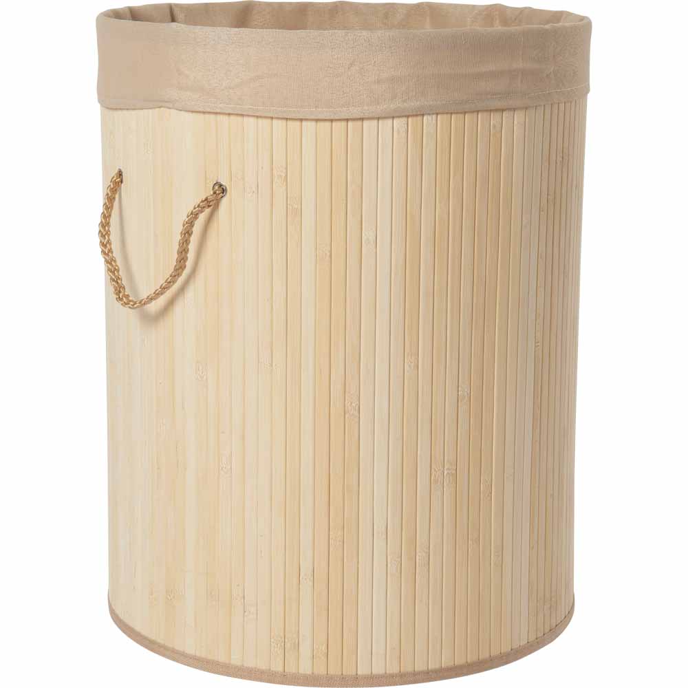 Wilko Round Natural Bambo Laundry Basket Image 1