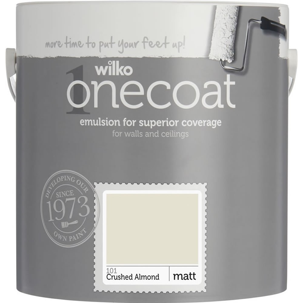Wilko One Coat Crushed Almond Matt Emulsion Paint 2.5L Image 1