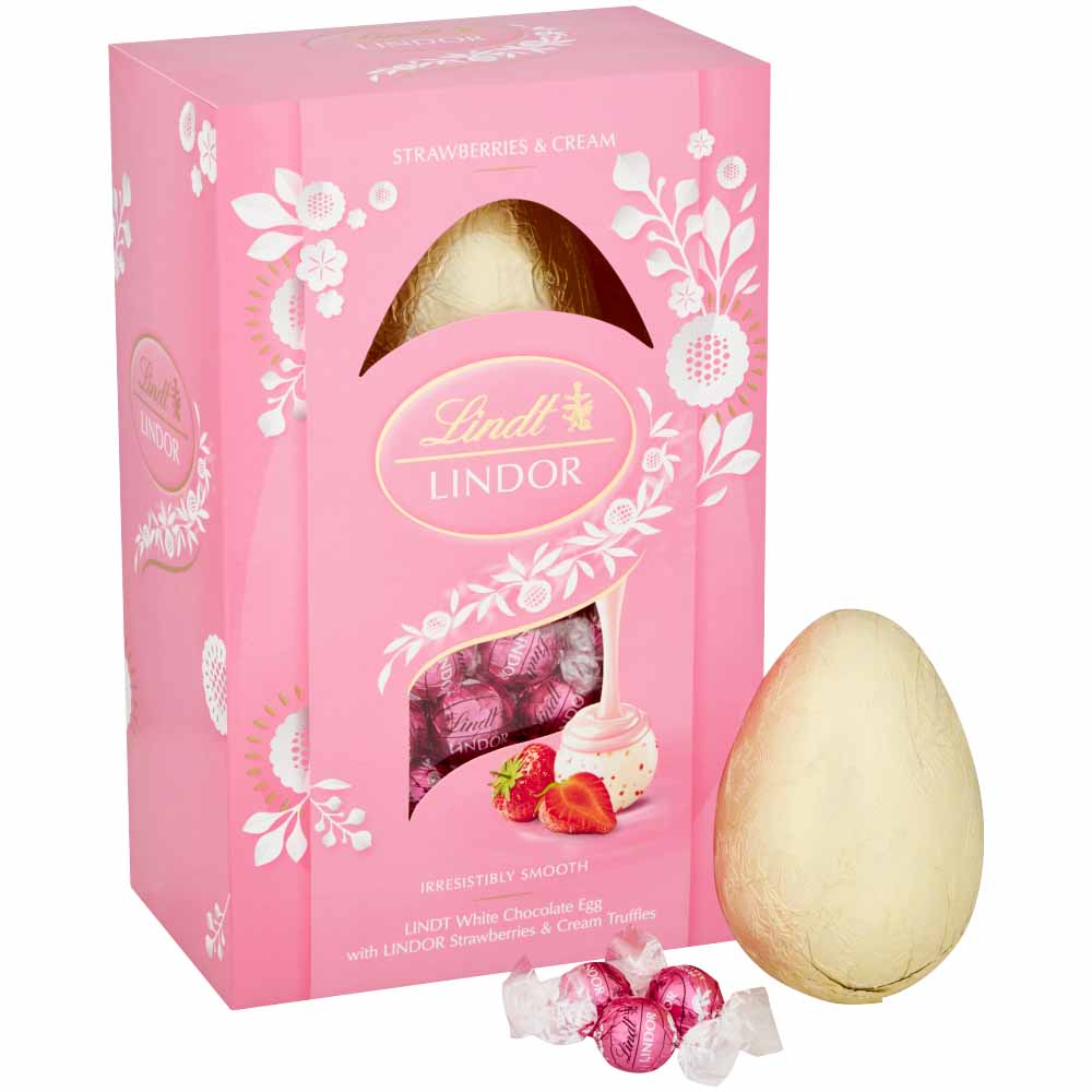 Lindor Milk Chocolate Easter Egg with Strawberries and Cream Truffles 260g Image 2