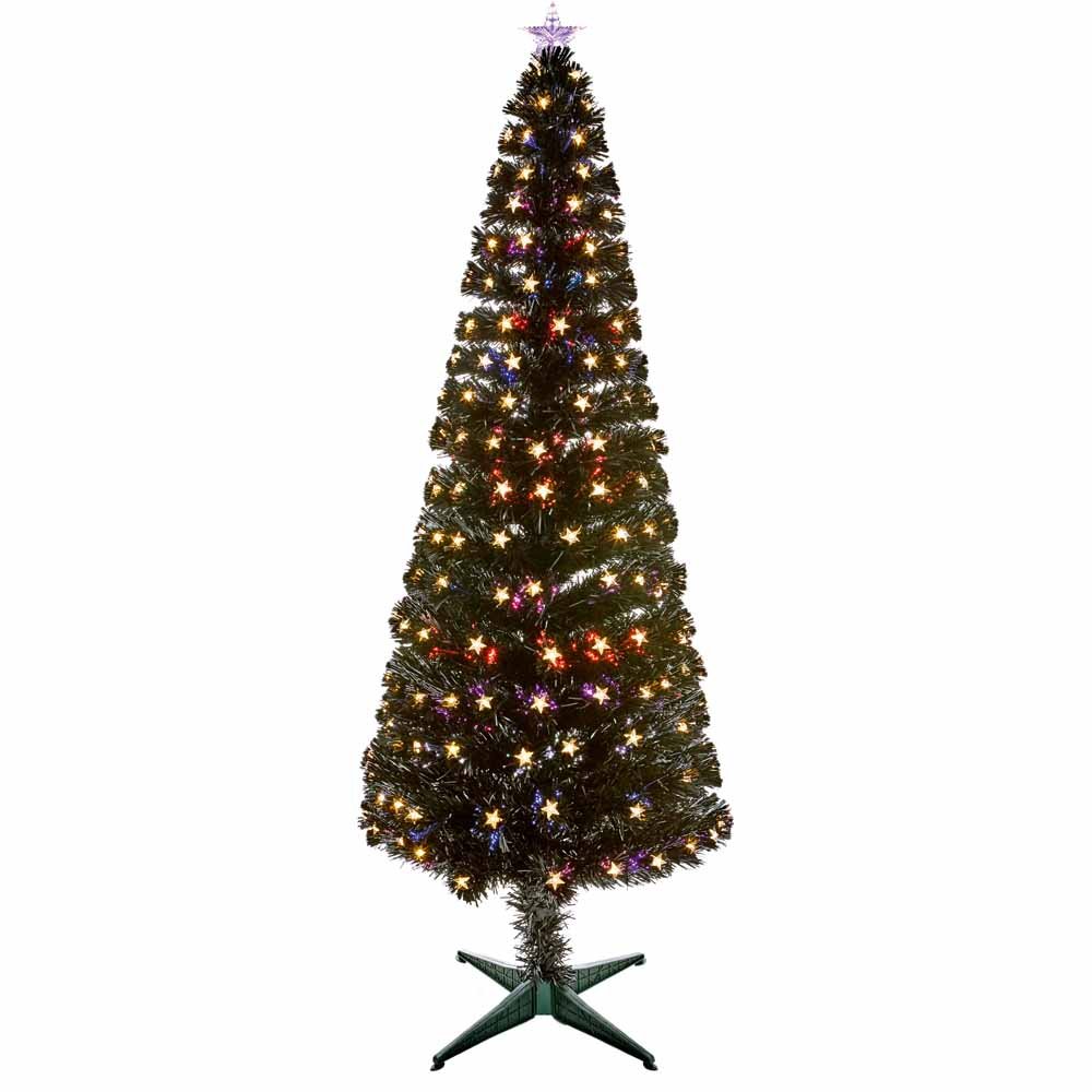 Premier Slim Black Fibre Optic Christmas Tree with White LED and Star 120cm Image 1