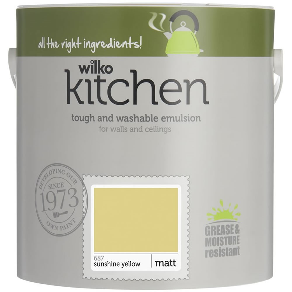 Wilko Kitchen Sunshine Yellow Matt Emulsion Paint 2.5L Image 1