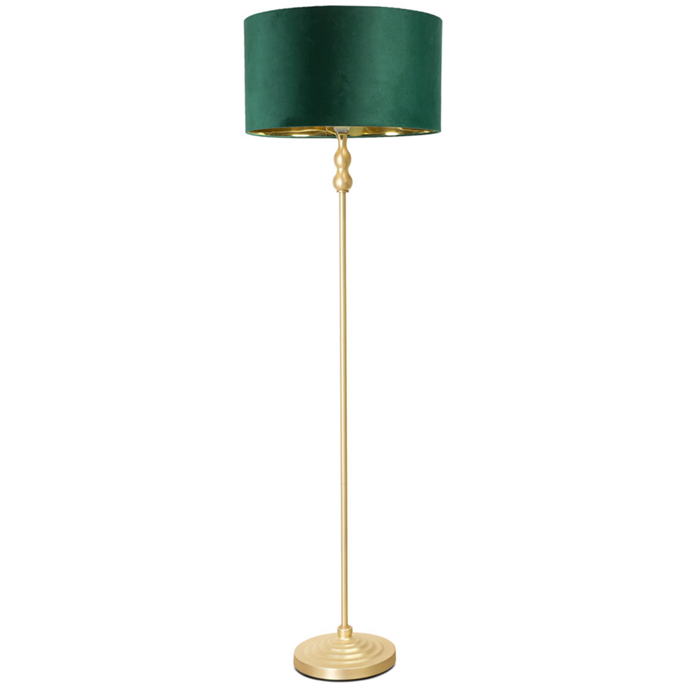 ValueLights Maggie Gold Candlestick LED Floor Lamp with Forest Green and Gold Lamp Shade Image 1