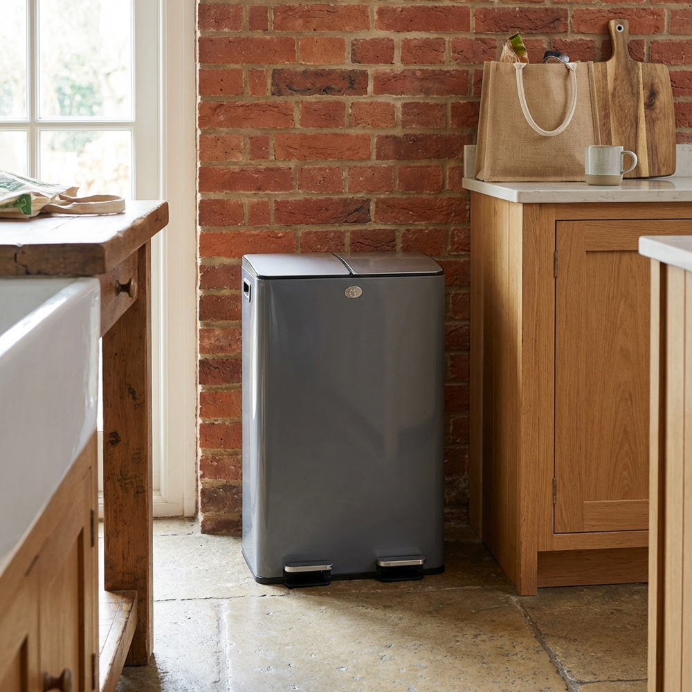 Premium Grey Dual Recycle Bin 56L Image 5