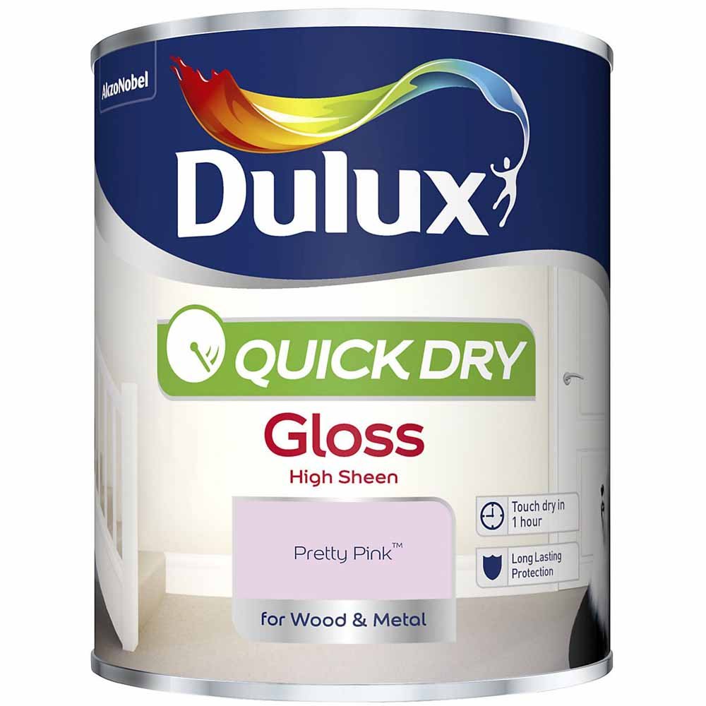 Dulux Quick Drying Pretty Pink Gloss Paint 750ml Image 2