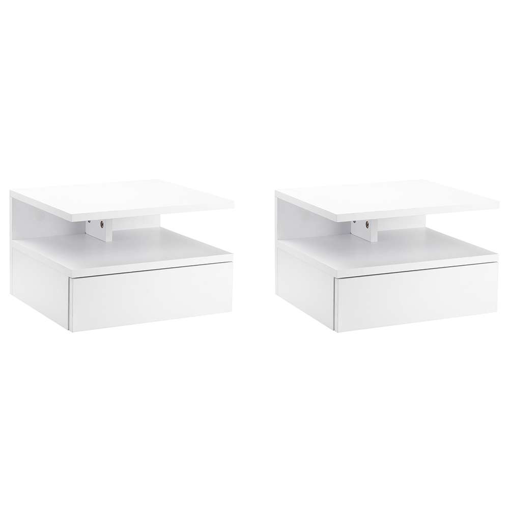 Portland Single Drawer Single Shelf White Wall Mounted Bedside Table Set of 2 Image 2