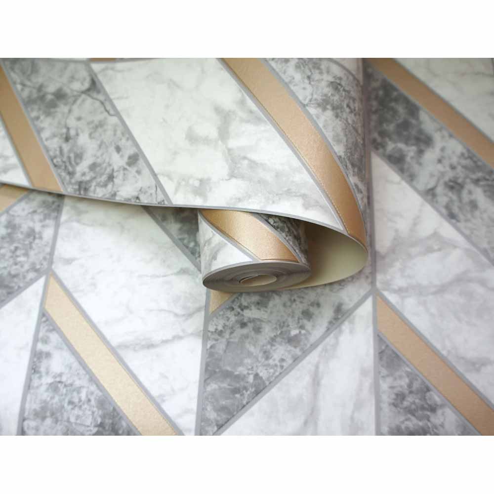 Holden Decor Carra Tiling on a Roll Grey/Gold Wallpaper Image 3