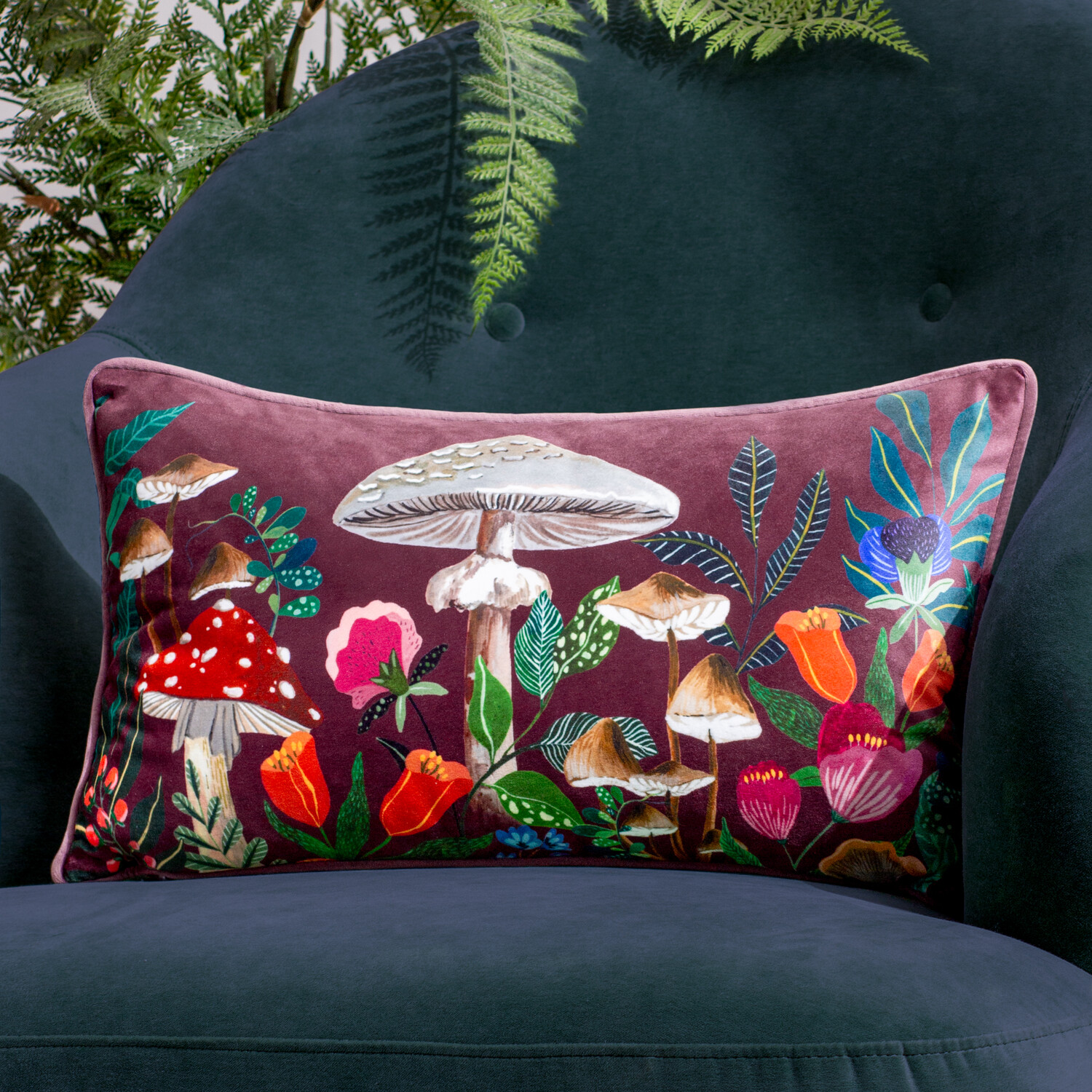 Wild Garden Mushroom Cushion - Plum Image 6