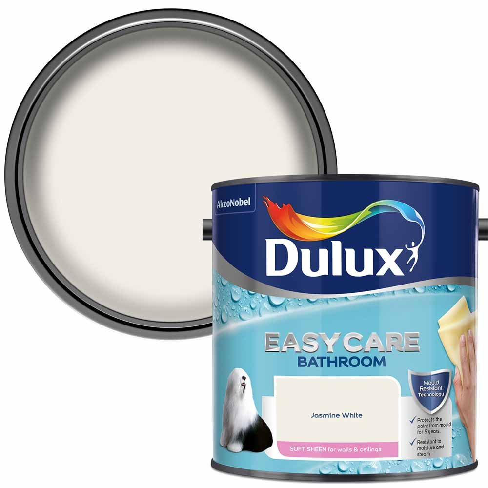 Dulux Easycare Bathroom Jasmine White Soft Sheen Emulsion Paint 2.5L Image 1