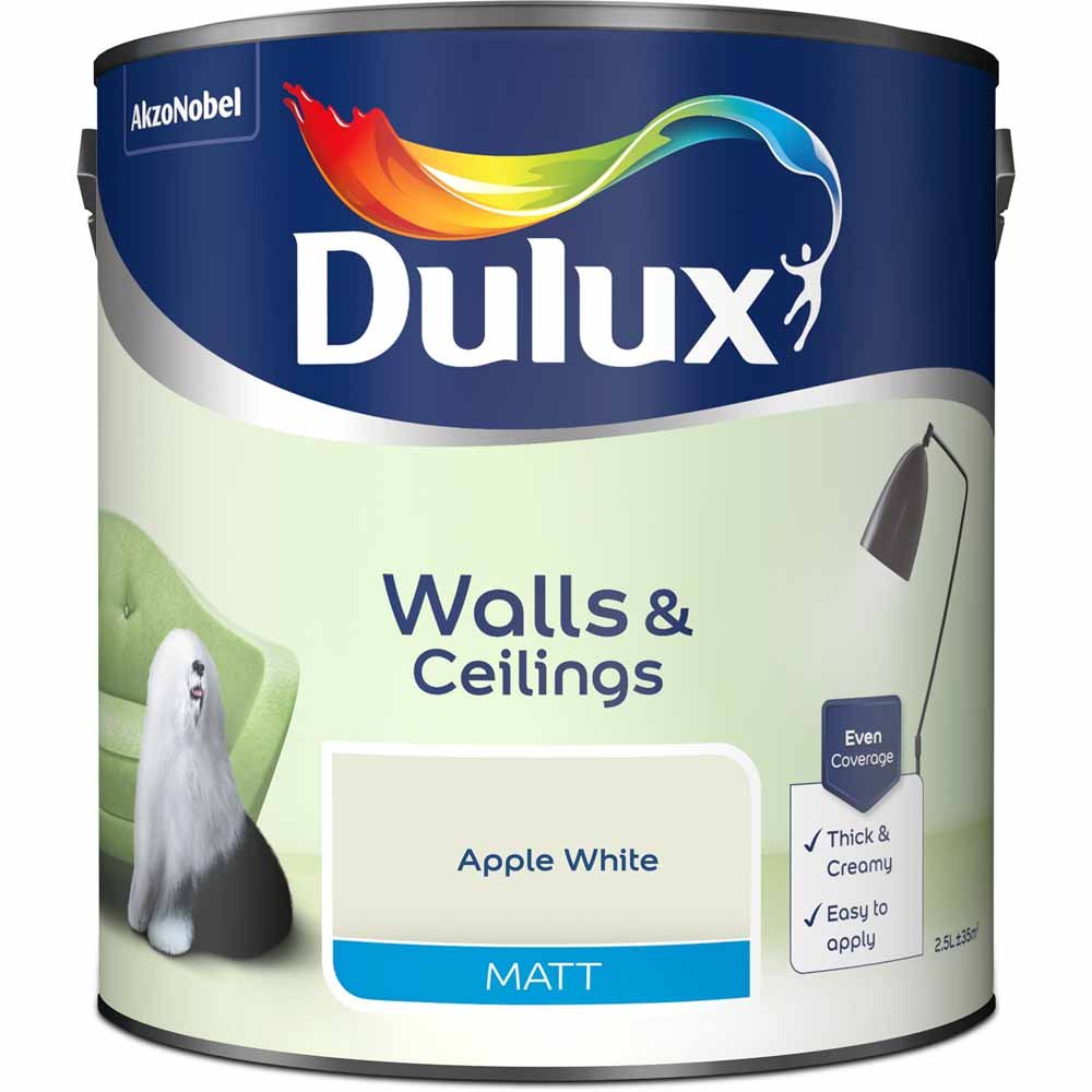 Dulux Walls & Ceilings Apple White Matt Emulsion Paint 2.5L Image 2