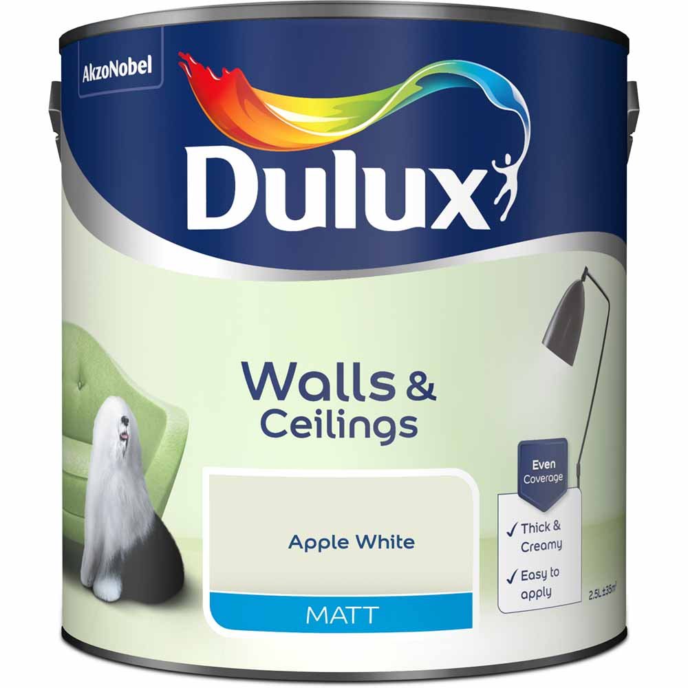 Dulux Apple White Matt Emulsion Paint 2.5L Image 2
