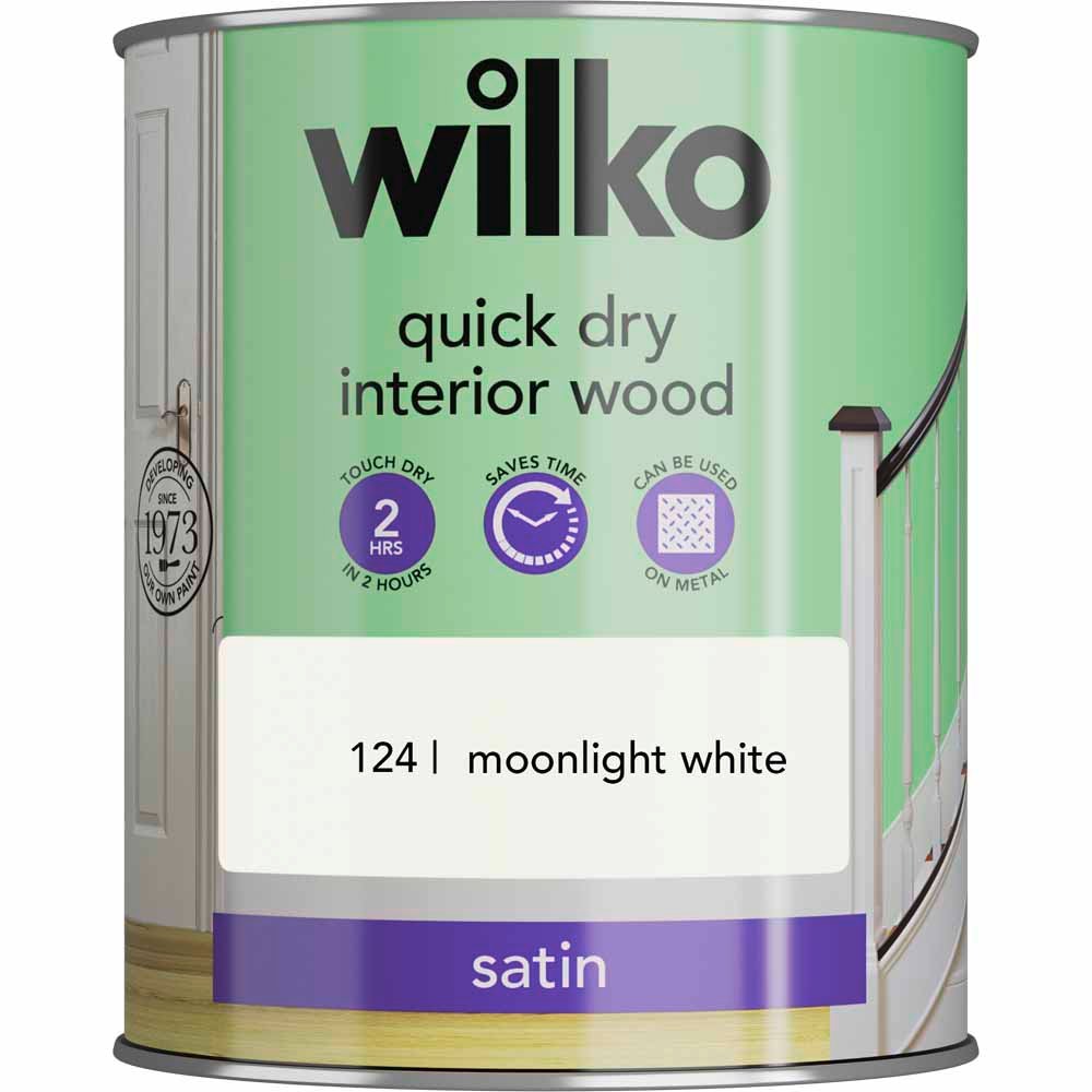 Wilko Quick Dry Interior Wood Moonlight White Satin Paint 750ml Image 2