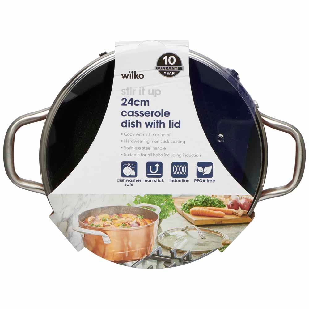 Wilko 24cm Shot Blast Copper Effect Casserole Dish with Lid Wilko