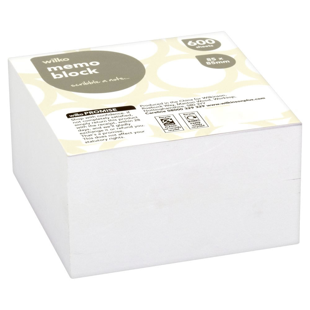 Wilko Memo Block 85 x 85mm 600 Sheets