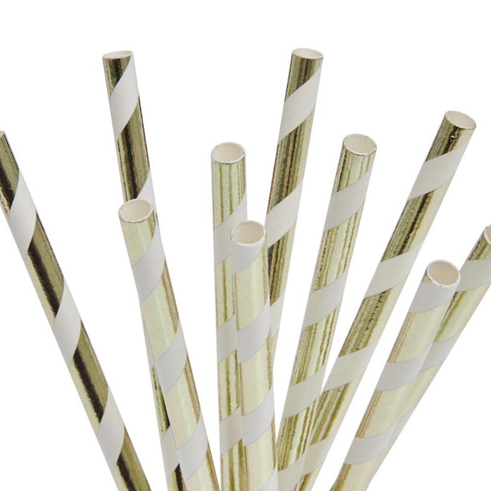 Wilko Gold Striped Paper Straws 10 Pack Image 2