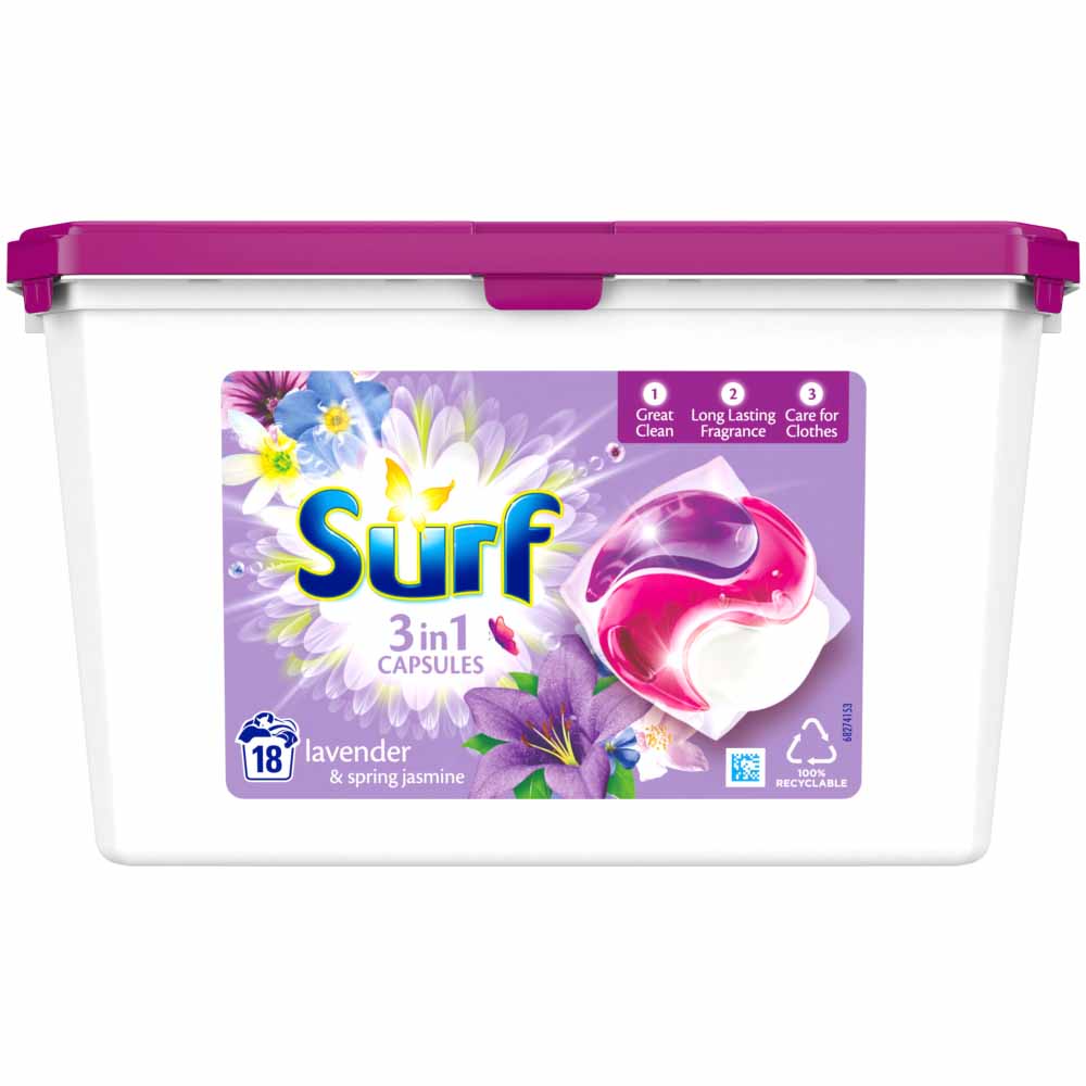Surf 3 in 1 Lavender Laundry Washing Capsules 18 Washes Case of 3 Image 3