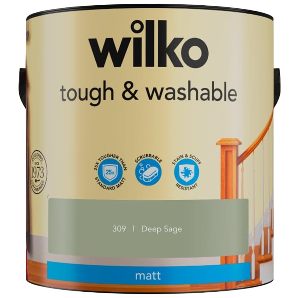 Wilko Tough & Washable Deep Sage Matt Emulsion Paint 2.5L Image 2