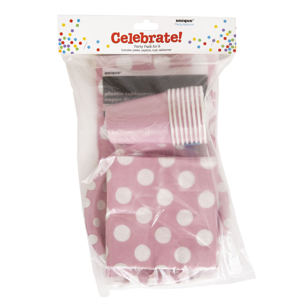 Unique Polka Dot Tableware Party Pack Pink Image 1
