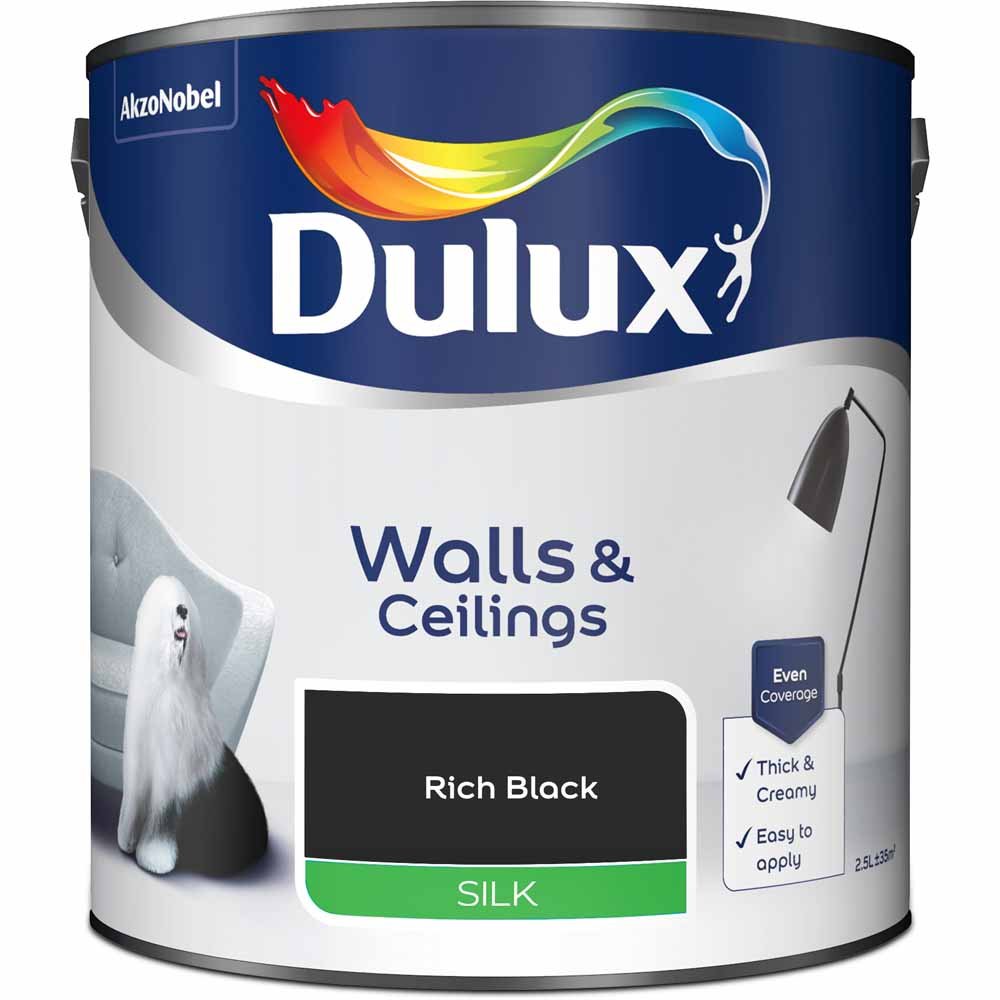 Dulux Walls & Ceilings Rich Black Silk Emulsion Paint 2.5L Image 2