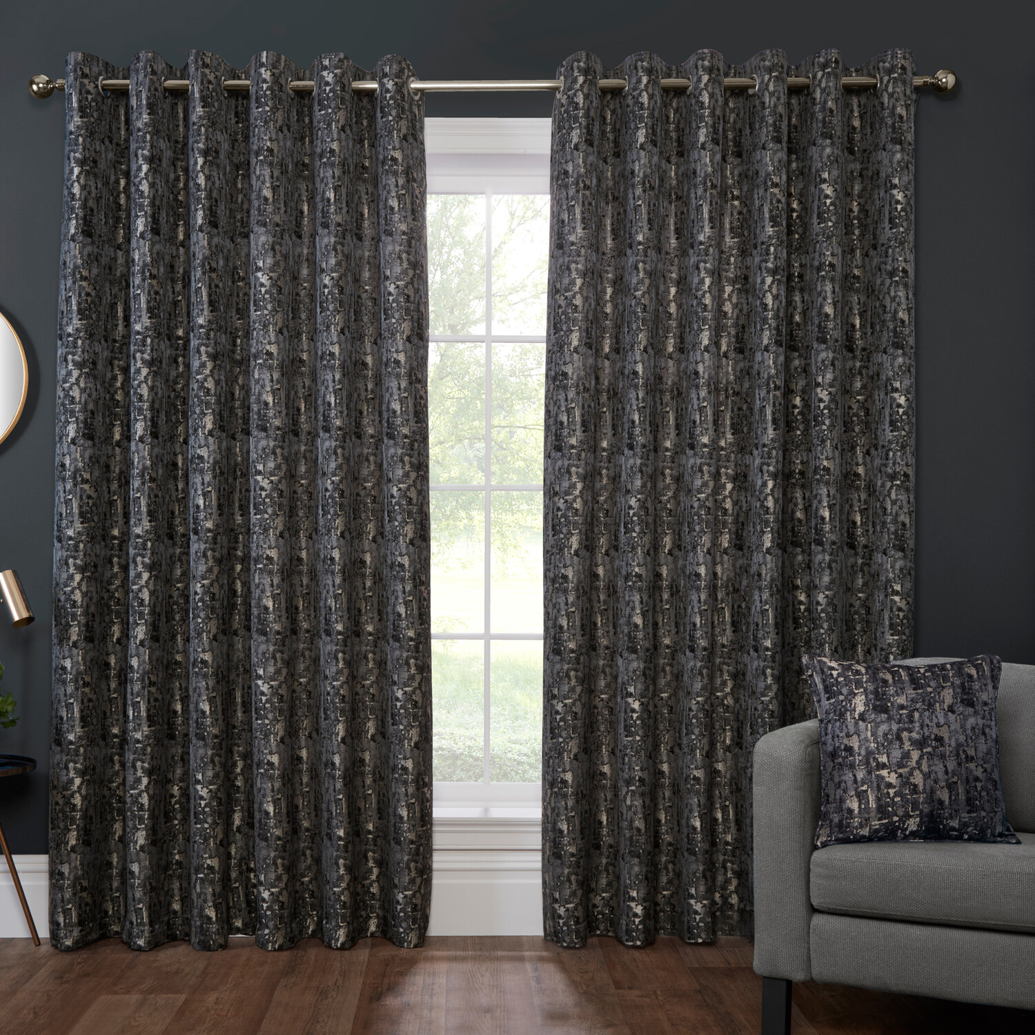 Aster Blackout Eyelet CurtainCharcoal163cm183cm Image 1