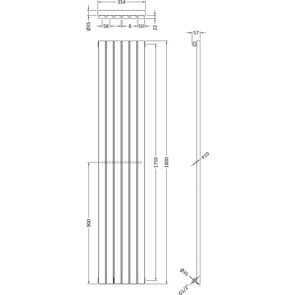 nuie Sloane Anthracite Single Panel Designer Radiator 1800 x 354mm Image 3