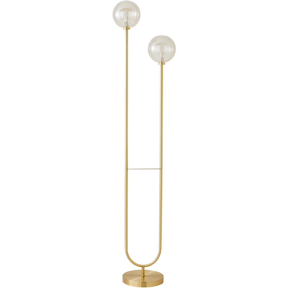 ValueLights Chessy 2 Way Ribbed Glass Gold Stem LED Floor Lamp Image 1