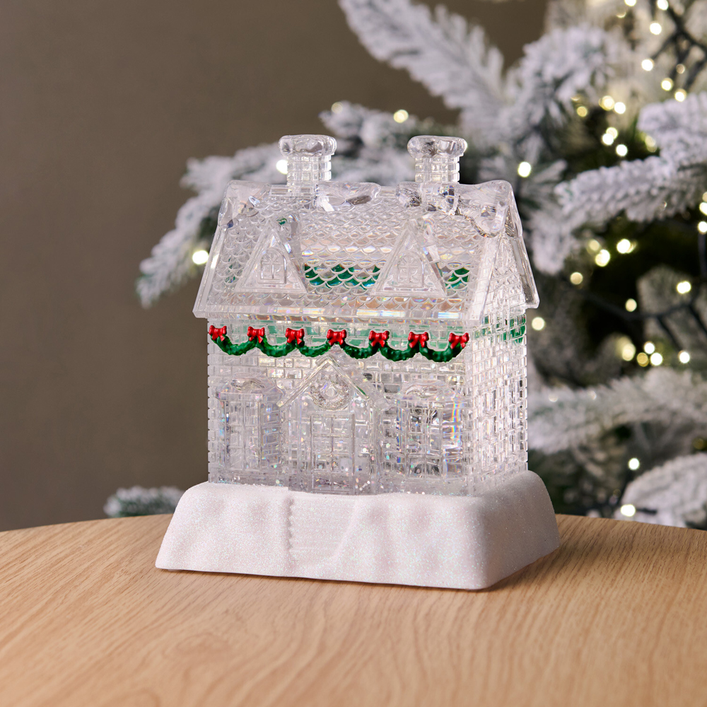 Glitter Spinning LED Christmas Cottage Ornament Clear Image 3