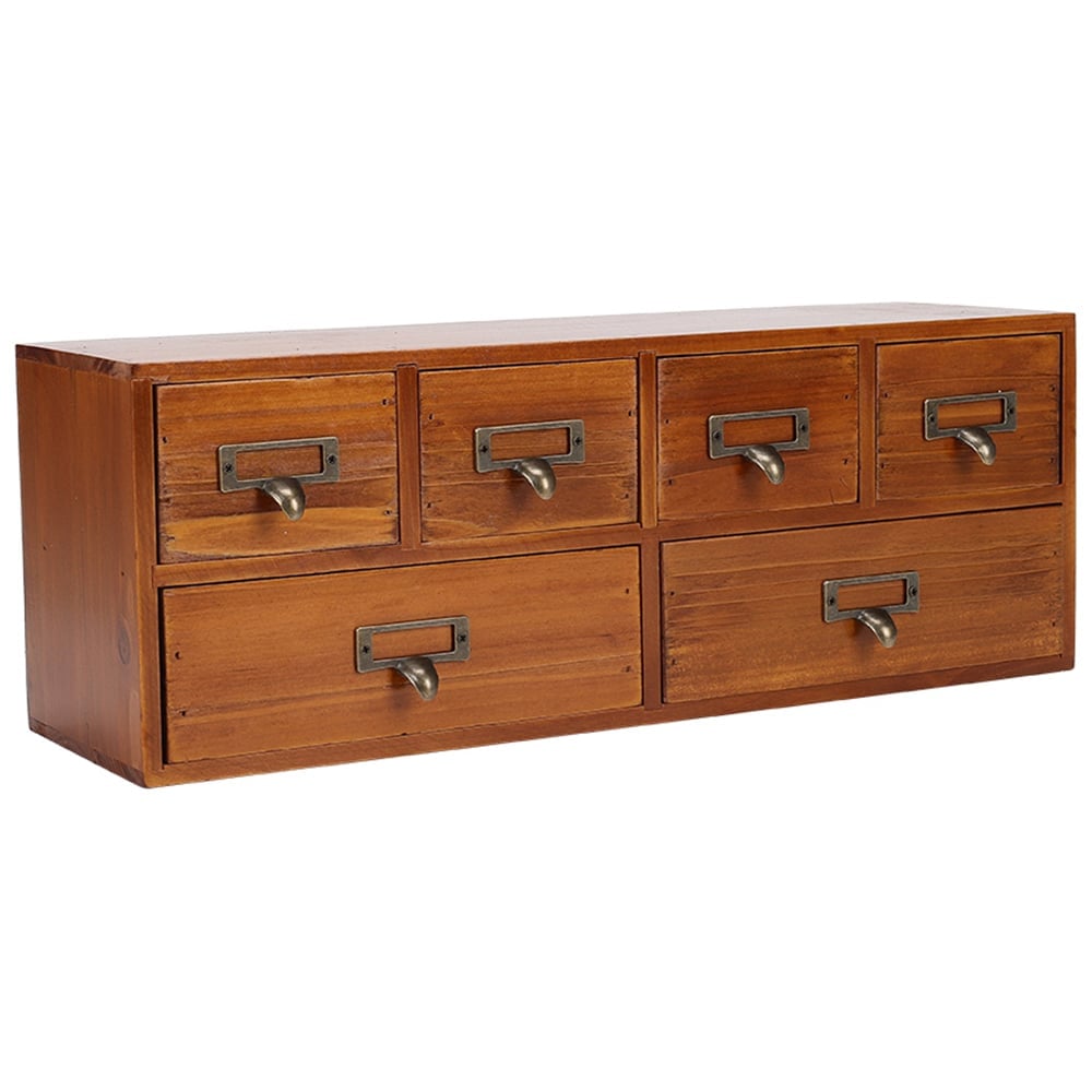 Living and Home 6 Drawer Retro Wooden Desktop Storage Organiser Image 1